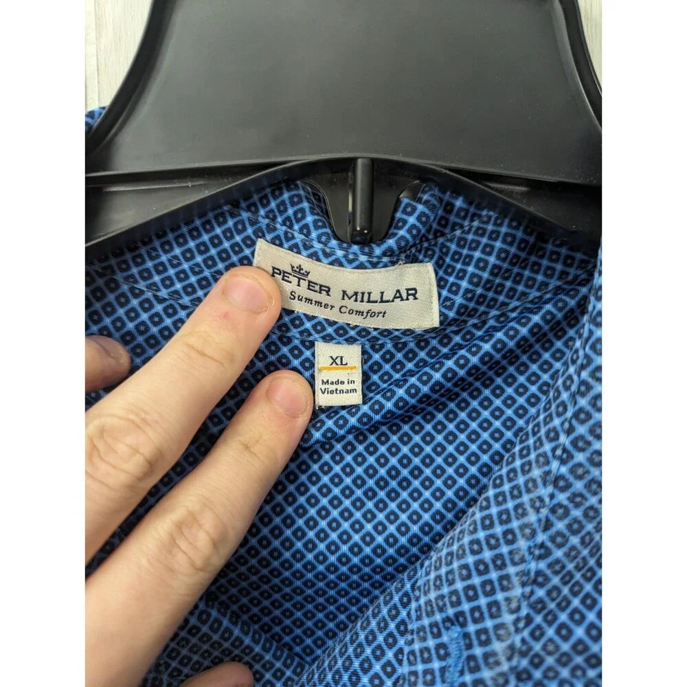 Peter Millar Blue Navy Diamond Mosaic Polo XL Summer Comfort Golf